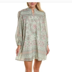 Joie Pleated Floral Mini Challensia Dress in Shale Green Multi, Size M NWT Smock